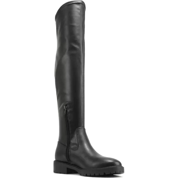 Soda BURIN  Women Round Toe Lug Sole Low Heel OvertheKnee Boot with Side ZipperBlack Pu