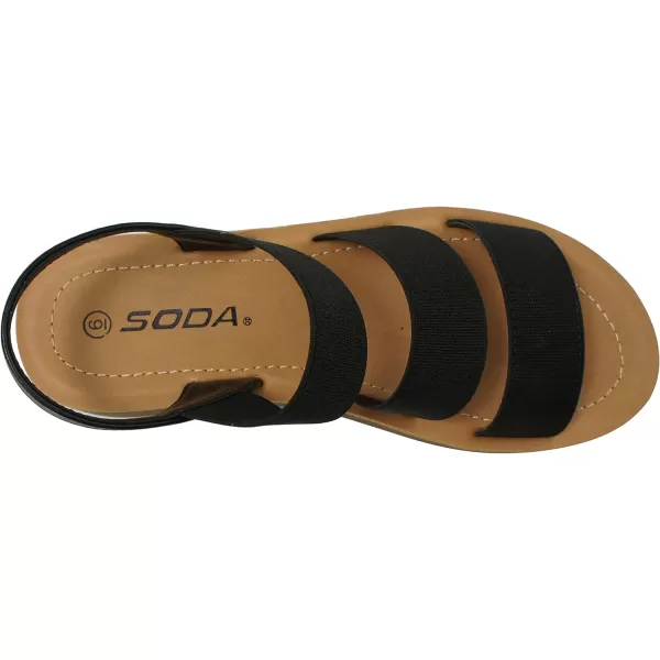 Soda BUTTON  Women Slip On Casual Open Toe Three Elastic Bands with Ankle Strap Fashion Gladiator SandalBlack