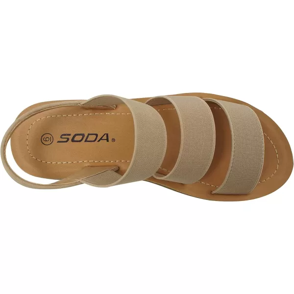 Soda BUTTON  Women Slip On Casual Open Toe Three Elastic Bands with Ankle Strap Fashion Gladiator SandalWheat