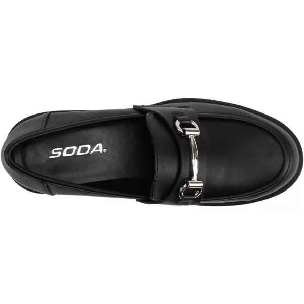 Soda Bedale  Women Round Toe Low Heel Lug Sole SlipOn Horse Bit Loafer ShoeBlack Pu