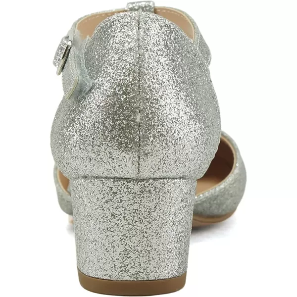 Soda Bluff2 KidsChildrenGirls Fashion Sparkly Bling Glitter Classic TStrap Mary Jane Block Heel Rounded ShoesSilver Glitter