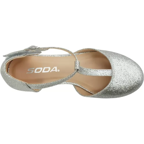 Soda Bluff2 KidsChildrenGirls Fashion Sparkly Bling Glitter Classic TStrap Mary Jane Block Heel Rounded ShoesSilver Glitter