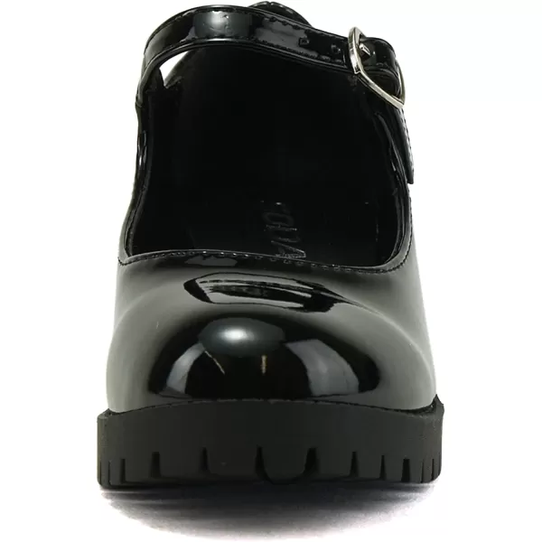 Soda Boxer2 KidsChildrenGirls Fashion Mary Jane Style Rounded Chunky Block Lug Sole Heel with Adjustable StrapBlack Patent