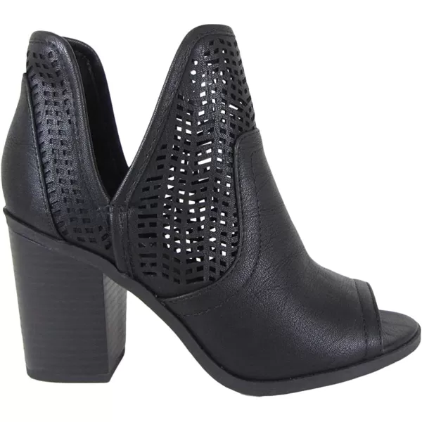 Soda CATHY  Womens Laser Cut Side V Cutout Open Toe Stacked Chunky Heel BootieBlack Nbpu