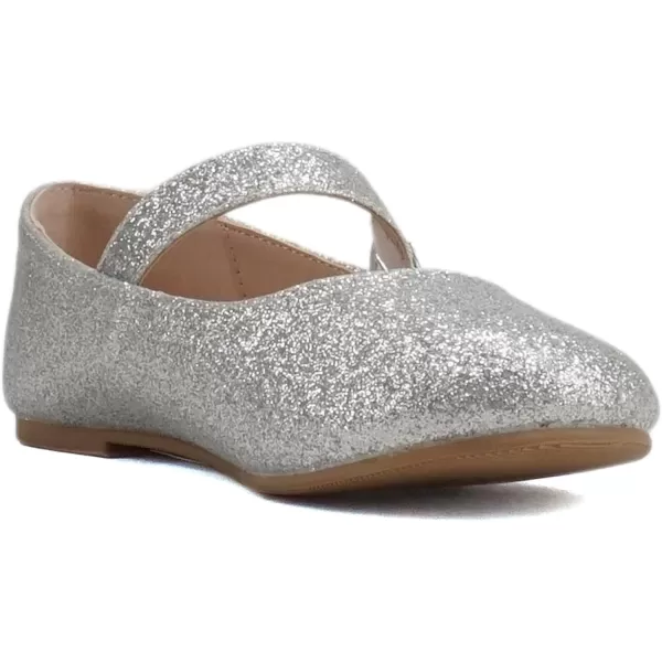 Soda CEIBO2  Little KidsChildrenGirls Round Closed Toe Mary Jane Adjustable Buckle Strap Ballet Flat ShoeSilver Glitter