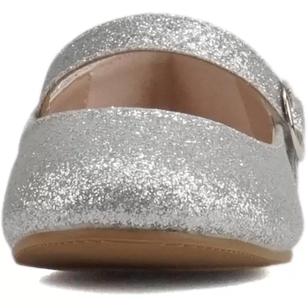 Soda CEIBO2  Little KidsChildrenGirls Round Closed Toe Mary Jane Adjustable Buckle Strap Ballet Flat ShoeSilver Glitter