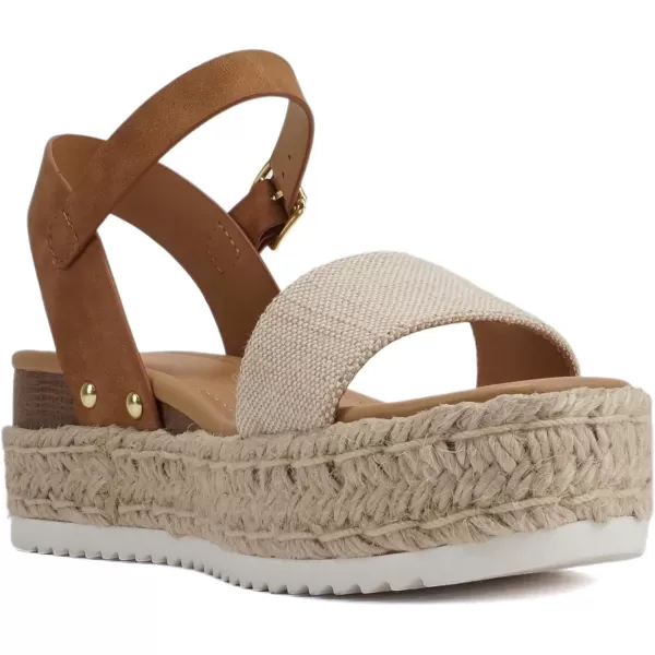 Soda CLIP  Women Open Toe Ankle Strap Platform Espadrille SandalBeige CanvasTan