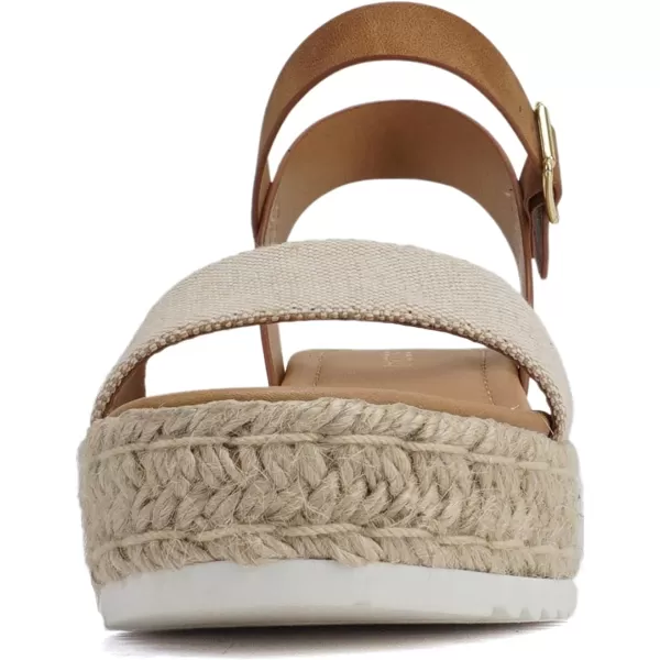 Soda CLIP  Women Open Toe Ankle Strap Platform Espadrille SandalBeige CanvasTan