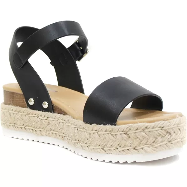 Soda CLIP  Women Open Toe Ankle Strap Platform Espadrille SandalBlack