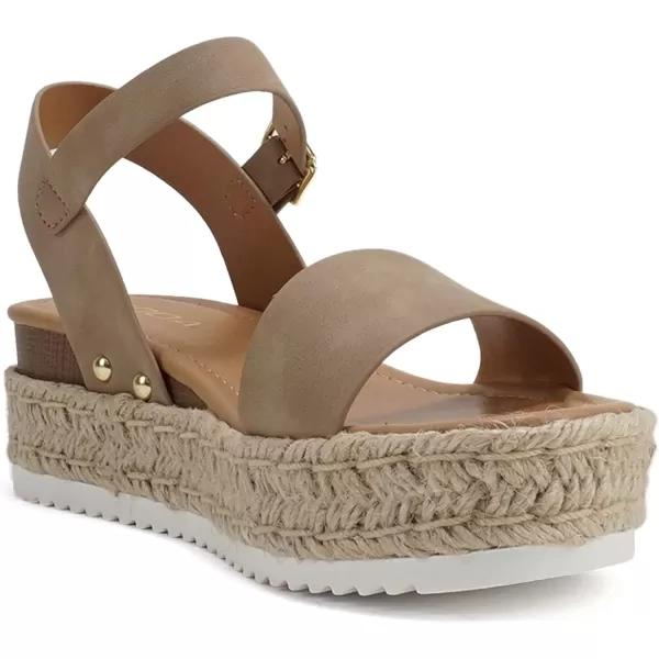 Soda CLIP  Women Open Toe Ankle Strap Platform Espadrille SandalDark Natural Nubuck