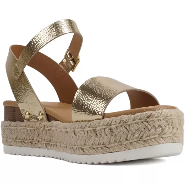 Soda CLIP  Women Open Toe Ankle Strap Platform Espadrille SandalLight Gold