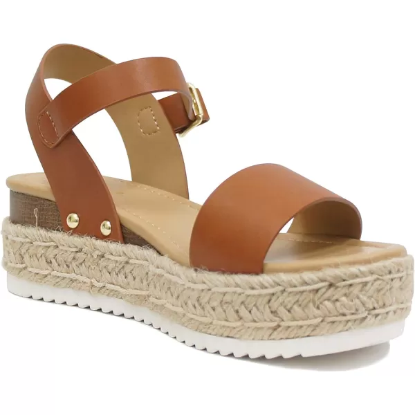 Soda CLIP  Women Open Toe Ankle Strap Platform Espadrille SandalTan 2