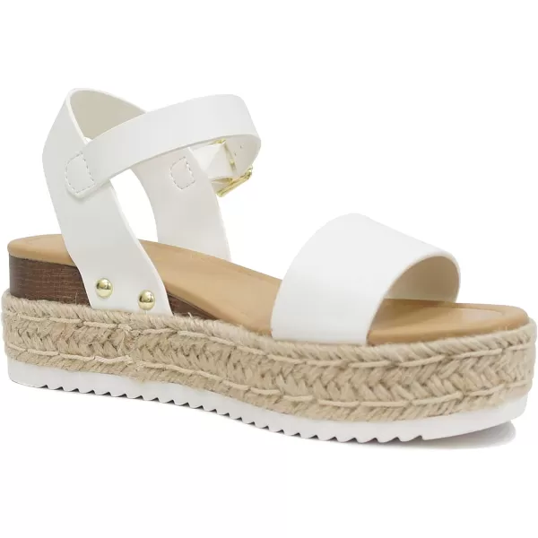 Soda CLIP  Women Open Toe Ankle Strap Platform Espadrille SandalWhite