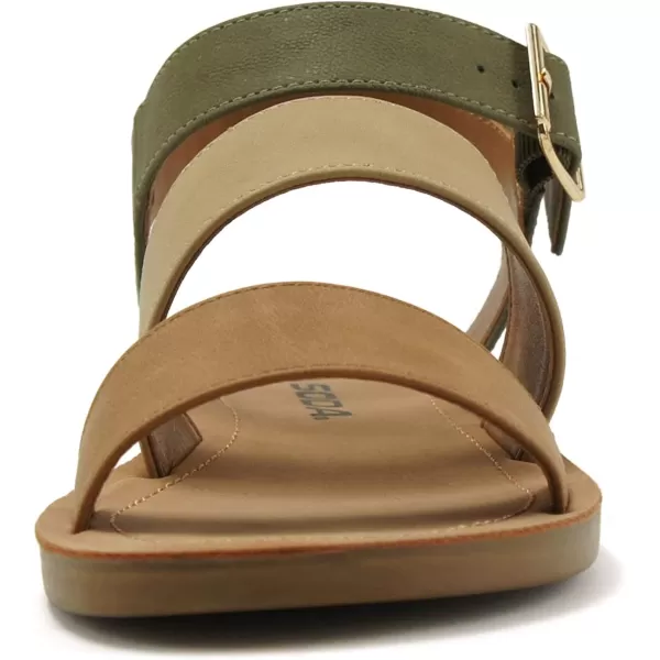 Soda COMING  Women Casual Open Toe Two Bands with Ankle Strap Fashion Slide Flat SandalKhaki Multi