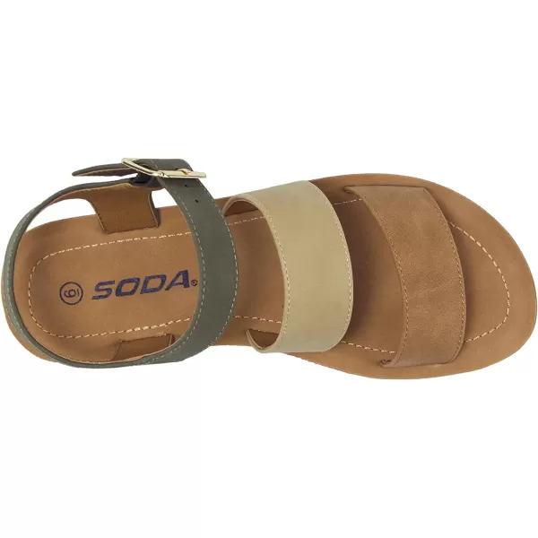 Soda COMING  Women Casual Open Toe Two Bands with Ankle Strap Fashion Slide Flat SandalKhaki Multi