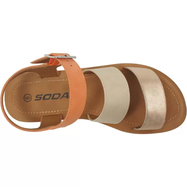 Soda COMING  Women Casual Open Toe Two Bands with Ankle Strap Fashion Slide Flat SandalOrange Multi