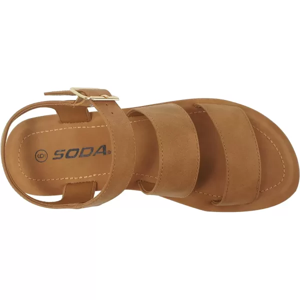 Soda COMING  Women Casual Open Toe Two Bands with Ankle Strap Fashion Slide Flat SandalTan Nubuck