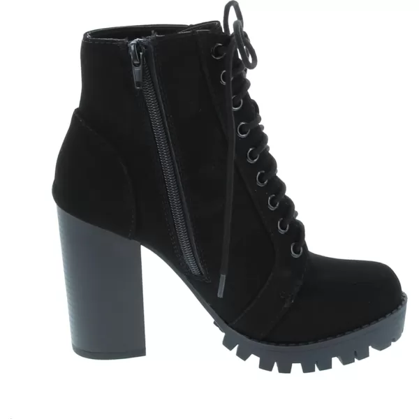 Soda Chalet  Fashion Lace up Military Inspired Ankle Boot with Stacked Heel and Side ZipperBlack Nubuck