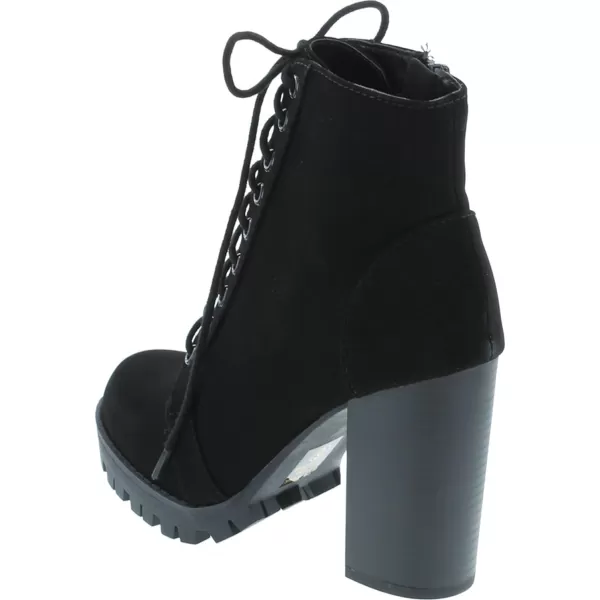 Soda Chalet  Fashion Lace up Military Inspired Ankle Boot with Stacked Heel and Side ZipperBlack Nubuck