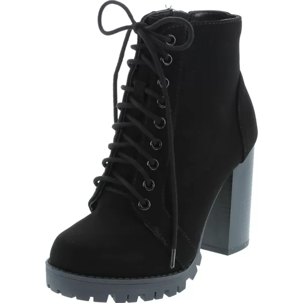 Soda Chalet  Fashion Lace up Military Inspired Ankle Boot with Stacked Heel and Side ZipperBlack Nubuck