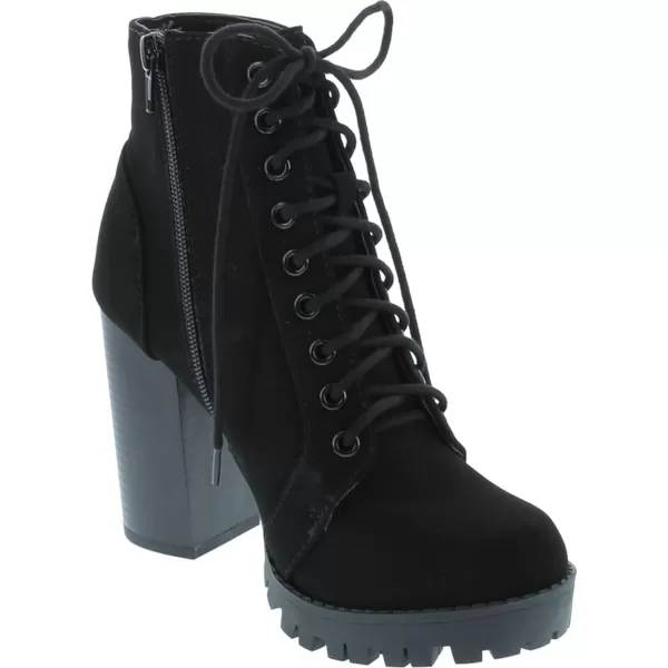 Soda Chalet  Fashion Lace up Military Inspired Ankle Boot with Stacked Heel and Side ZipperBlack Nubuck