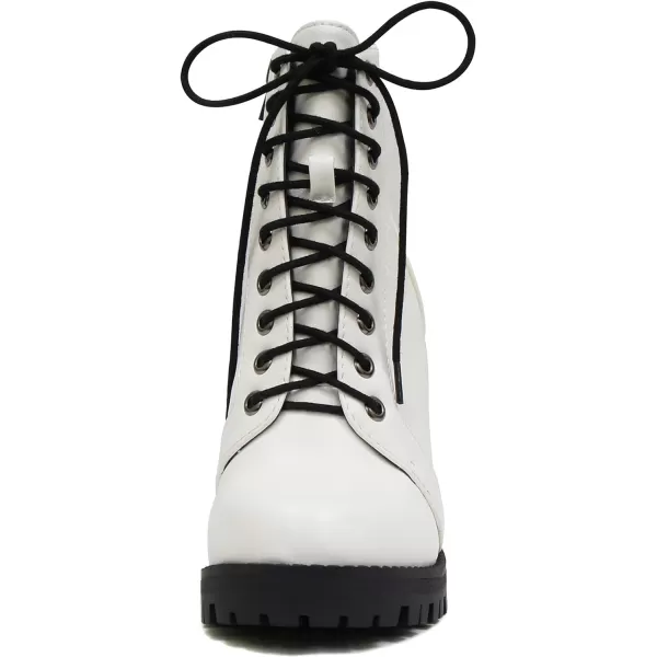 Soda Chalet  Fashion Lace up Military Inspired Ankle Boot with Stacked Heel and Side ZipperWhite