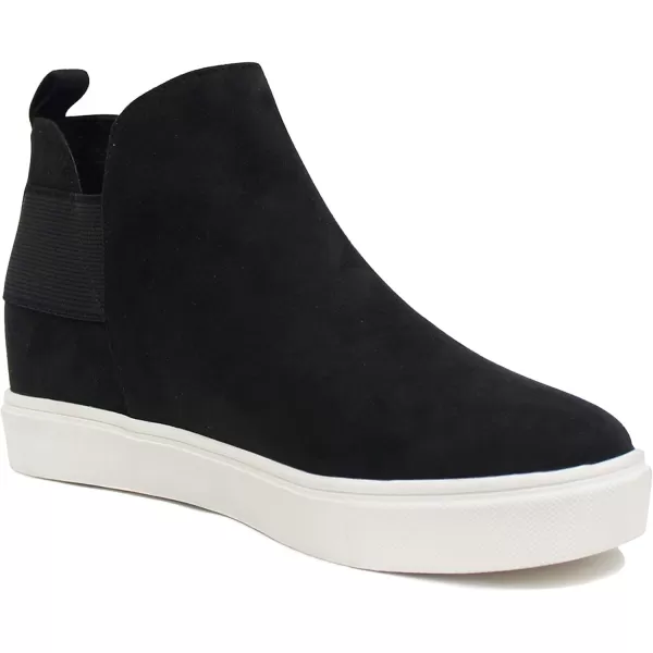 Soda DIANA  Slip On Hidden Wedge Ankle Boot Fashion Sneaker with elastic gore insetsBlack