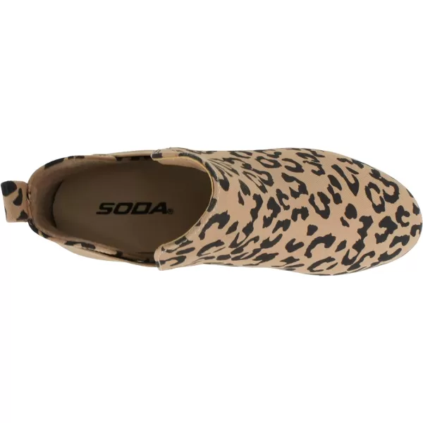 Soda DIANA  Slip On Hidden Wedge Ankle Boot Fashion Sneaker with elastic gore insetsLight Tan Leopard