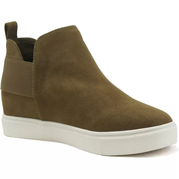 Soda DIANA  Slip On Hidden Wedge Ankle Boot Fashion Sneaker with elastic gore insetsOlive Suede