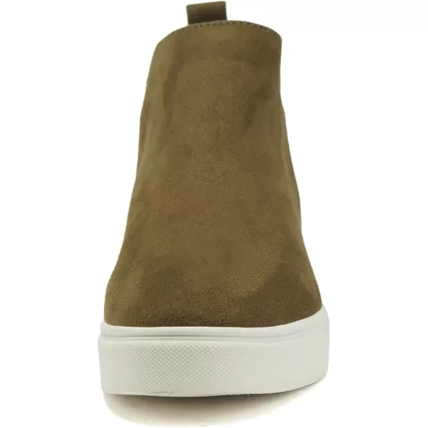 Soda DIANA  Slip On Hidden Wedge Ankle Boot Fashion Sneaker with elastic gore insetsOlive Suede