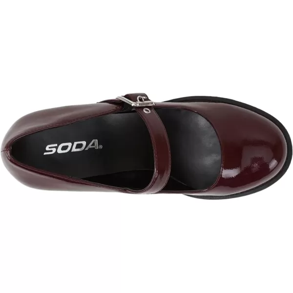 Soda Eviana  Women Mary Jane Round Toe Mid Chunky Block Heel Lug Sole Pump with Adjustable StrapBurgundy Patent