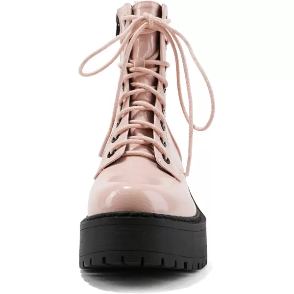 Soda FLING Women Chunky Lug Sole Lace up Fashion Combat Ankle Boot wSide ZipperBlush Crk Patent