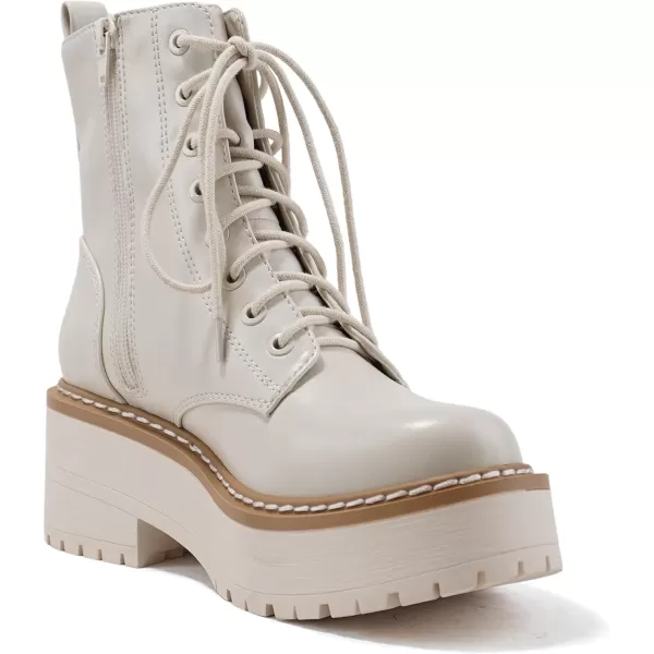 Soda FLING Women Chunky Lug Sole Lace up Fashion Combat Ankle Boot wSide ZipperOff White Pu