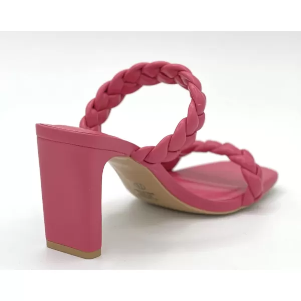 Soda Found  Womens Braided Heeled Square Toe Block Heel SandalsBright Pink Pu