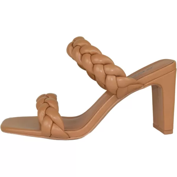 Soda Found  Womens Braided Heeled Square Toe Block Heel SandalsPu Camel