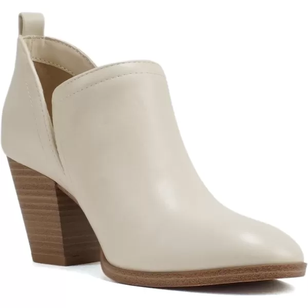 Soda GAMEY  Women Almond Toe VCut SlipOn Medium Stack Heel Ankle Bootie ShootieOff White Pu