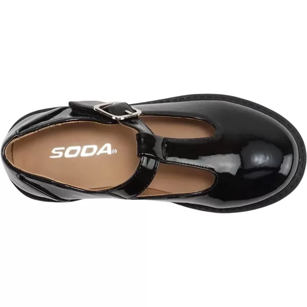 Soda GARNY2  Little KidsChildrenGirls Round Closed Toe Velcro TStrap Mary Jane Lug Sole Low Heel ShoeBlack Patent