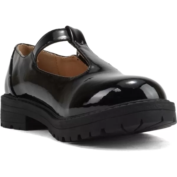 Soda GARNY2  Little KidsChildrenGirls Round Closed Toe Velcro TStrap Mary Jane Lug Sole Low Heel ShoeBlack Patent