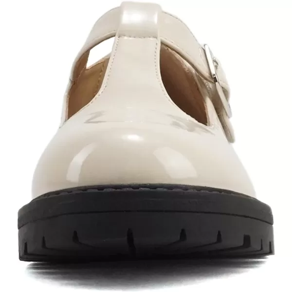 Soda GARNY2  Little KidsChildrenGirls Round Closed Toe Velcro TStrap Mary Jane Lug Sole Low Heel ShoeBone Patent