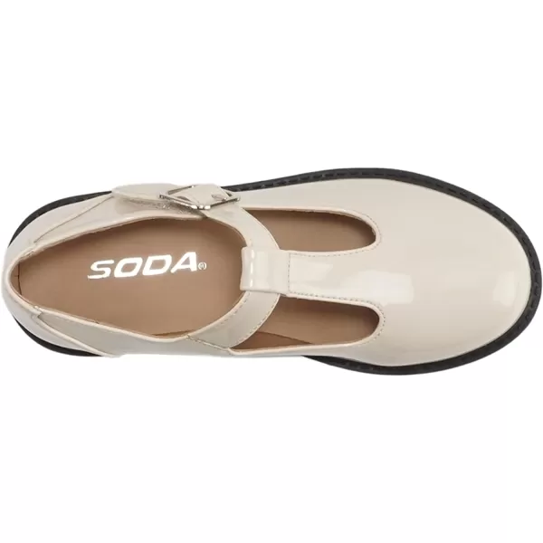 Soda GARNY2  Little KidsChildrenGirls Round Closed Toe Velcro TStrap Mary Jane Lug Sole Low Heel ShoeBone Patent