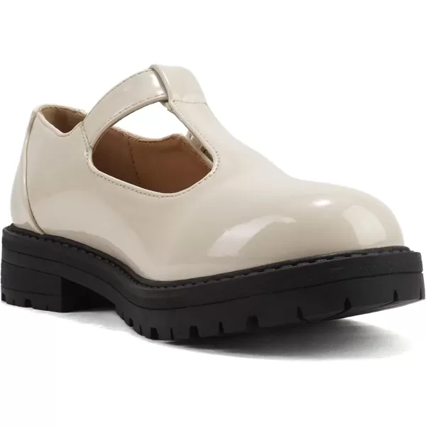 Soda GARNY2  Little KidsChildrenGirls Round Closed Toe Velcro TStrap Mary Jane Lug Sole Low Heel ShoeBone Patent