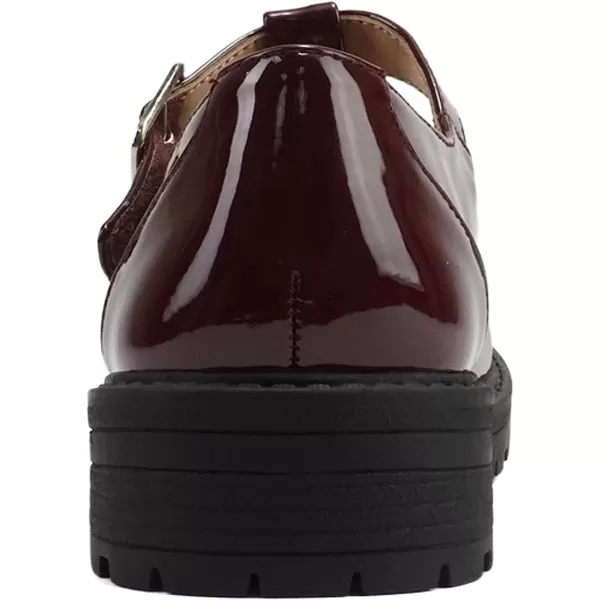 Soda GARNY2  Little KidsChildrenGirls Round Closed Toe Velcro TStrap Mary Jane Lug Sole Low Heel ShoeBurgundy Patent