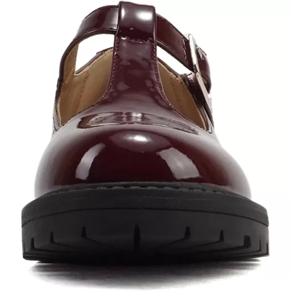 Soda GARNY2  Little KidsChildrenGirls Round Closed Toe Velcro TStrap Mary Jane Lug Sole Low Heel ShoeBurgundy Patent