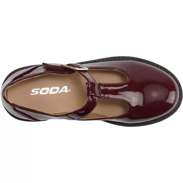 Soda GARNY2  Little KidsChildrenGirls Round Closed Toe Velcro TStrap Mary Jane Lug Sole Low Heel ShoeBurgundy Patent