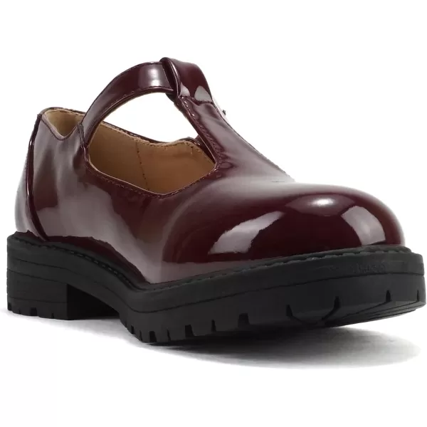 Soda GARNY2  Little KidsChildrenGirls Round Closed Toe Velcro TStrap Mary Jane Lug Sole Low Heel ShoeBurgundy Patent