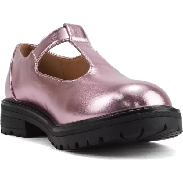 Soda GARNY2  Little KidsChildrenGirls Round Closed Toe Velcro TStrap Mary Jane Lug Sole Low Heel ShoePink Metallic Pu