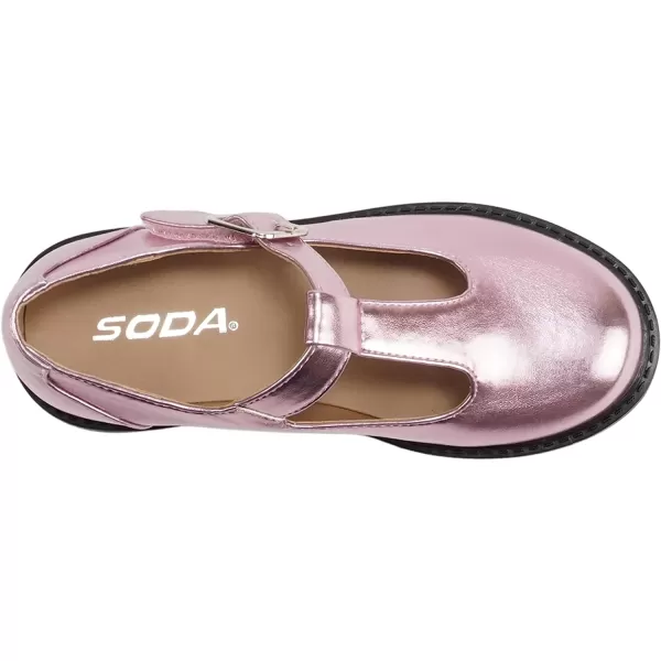 Soda GARNY2  Little KidsChildrenGirls Round Closed Toe Velcro TStrap Mary Jane Lug Sole Low Heel ShoePink Metallic Pu