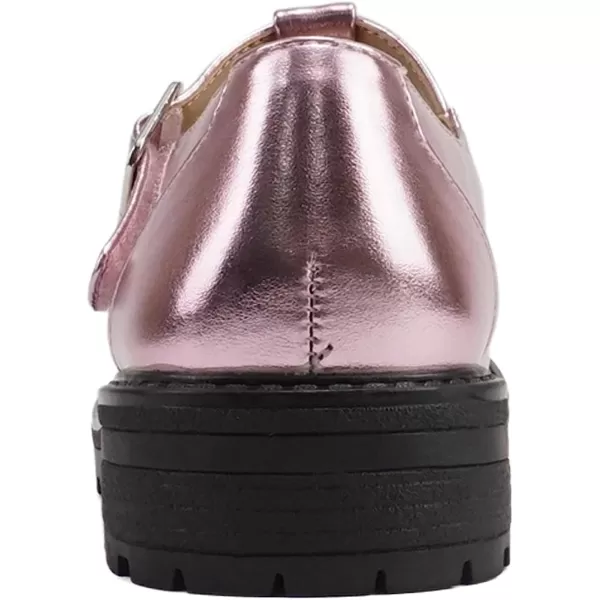 Soda GARNY2  Little KidsChildrenGirls Round Closed Toe Velcro TStrap Mary Jane Lug Sole Low Heel ShoePink Metallic Pu