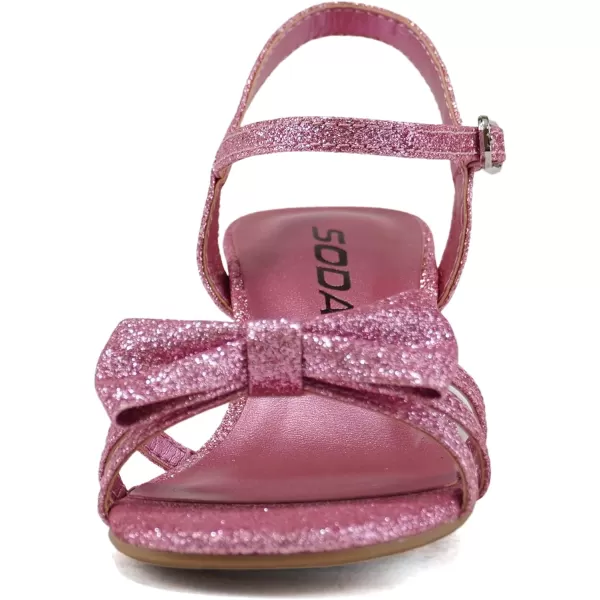 Soda Girly2 Childrens Girls Open Toe Slingback Block High Heel SandalsPink Glitter