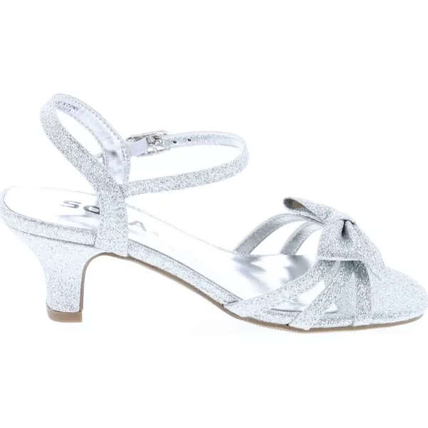 Soda Girly2 Childrens Girls Open Toe Slingback Block High Heel SandalsSilver Glt